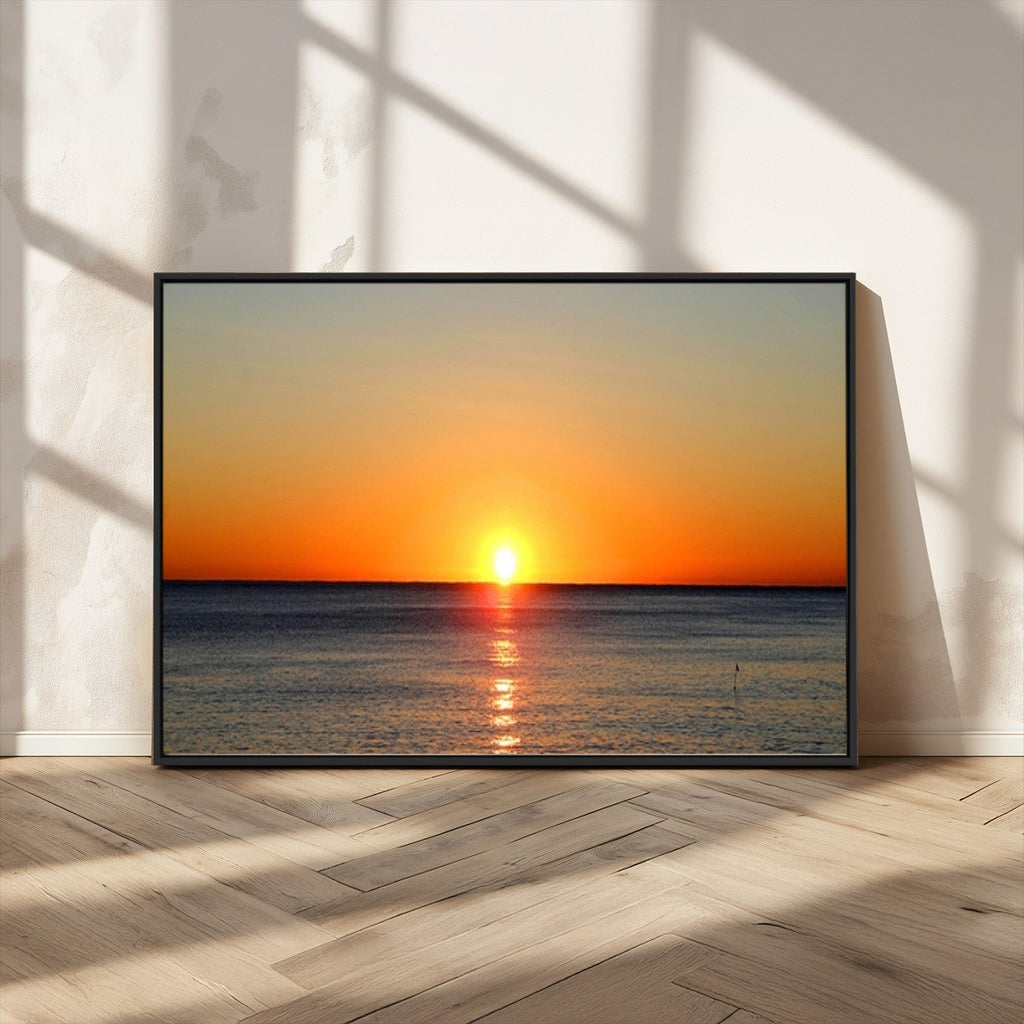 Golden Horizon Sunset Over Ocean Wall Art Canvas Print | Tropical Beach Canvas