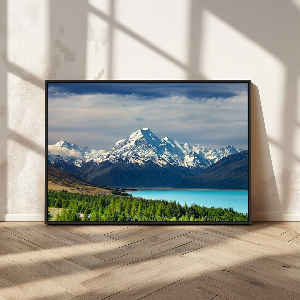 Mount Cook and Lake Pukaki Canvas Wall Art Print | Majestic Snow Capped Peaks