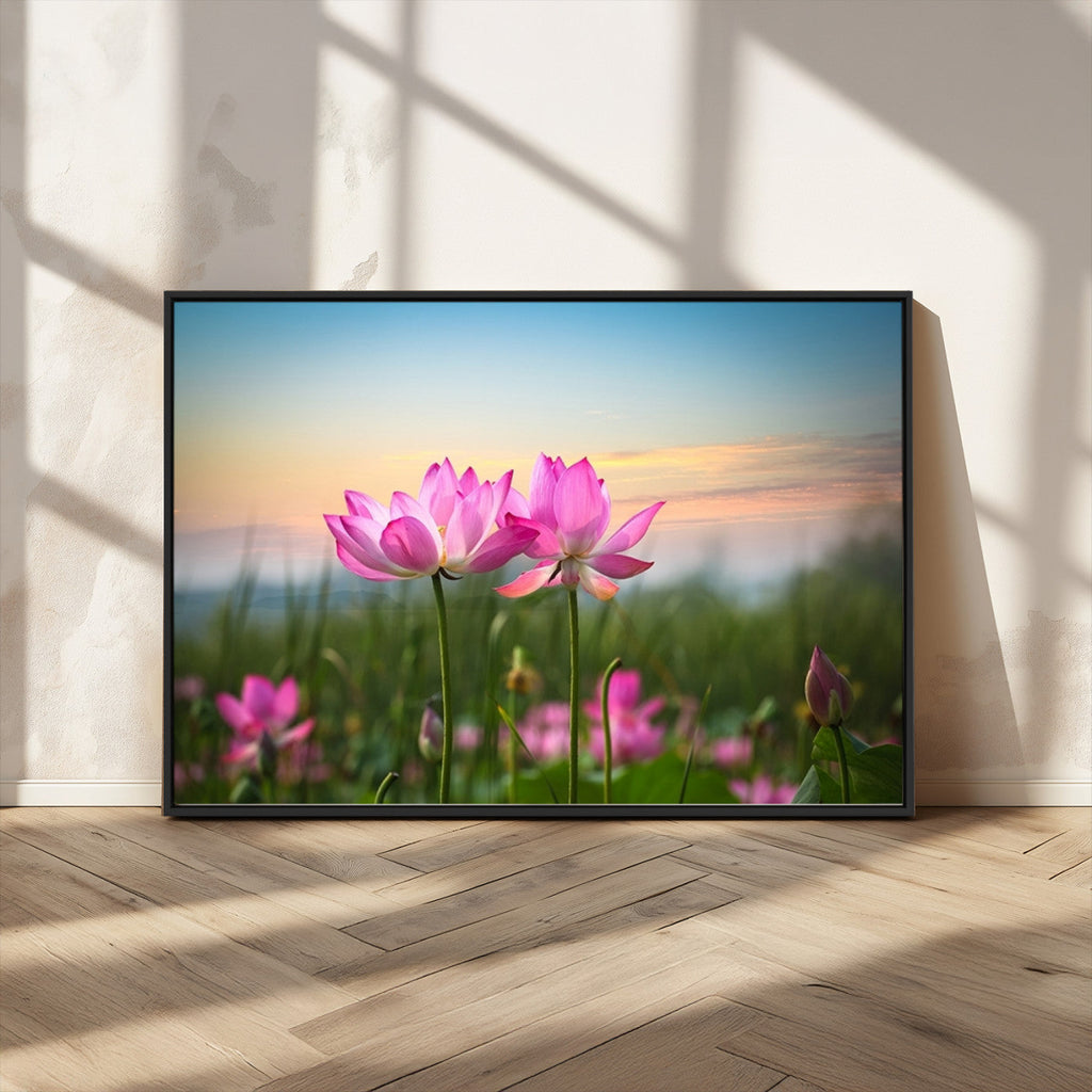 Pink Flower on the Mountain Canvas Print, Framed Pink Flower Canvas Wall Art