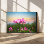 Pink Flower on the Mountain Canvas Print, Framed Pink Flower Canvas Wall Art