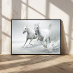 Large Wall Art Canvas Print, Beautiful Running White Horses