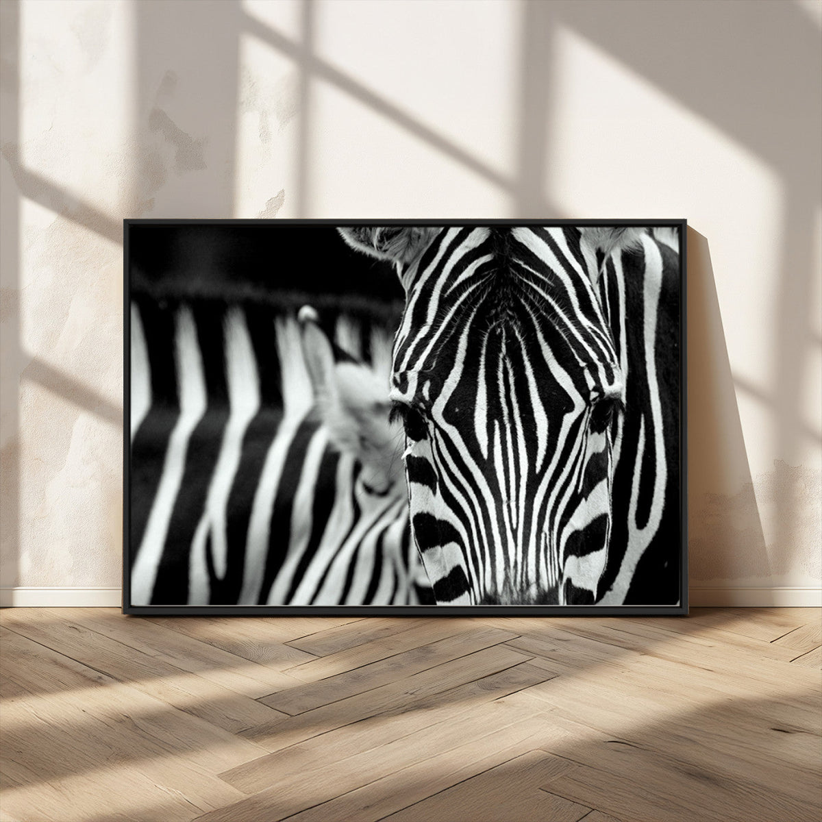 Zebra Wall Art | Zebra Close Up Canvas Print | Framed Black and White Wildlife