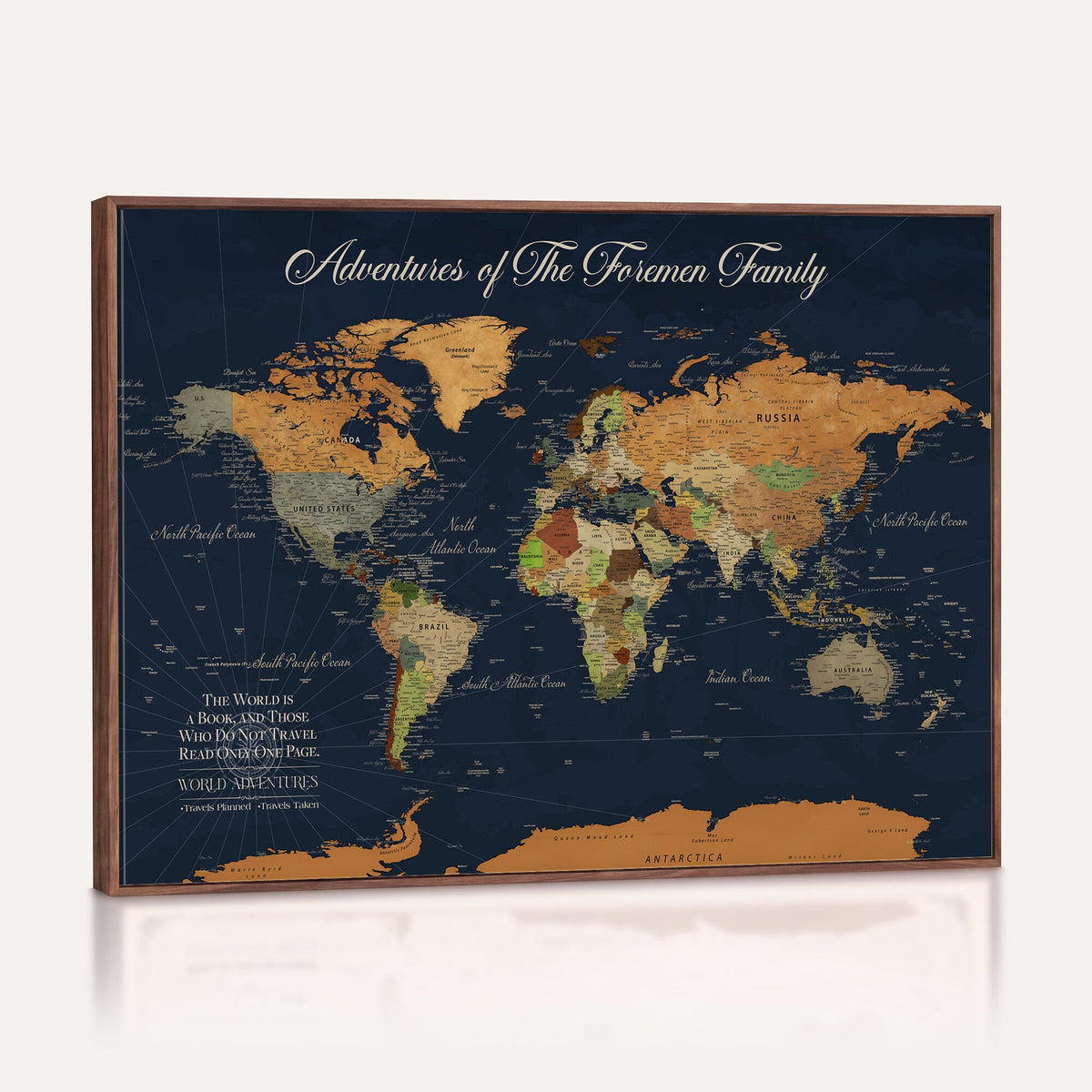 Custom Push Pin Travel Map Canvas Print, Honeymoon and Anniversary Gift, Living Room and Dining Room Decor