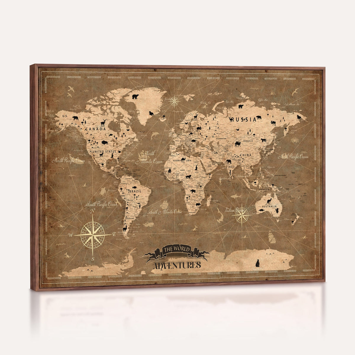 World Travel Map Wall Art with Push Pins, Living Room and Bedroom Decor