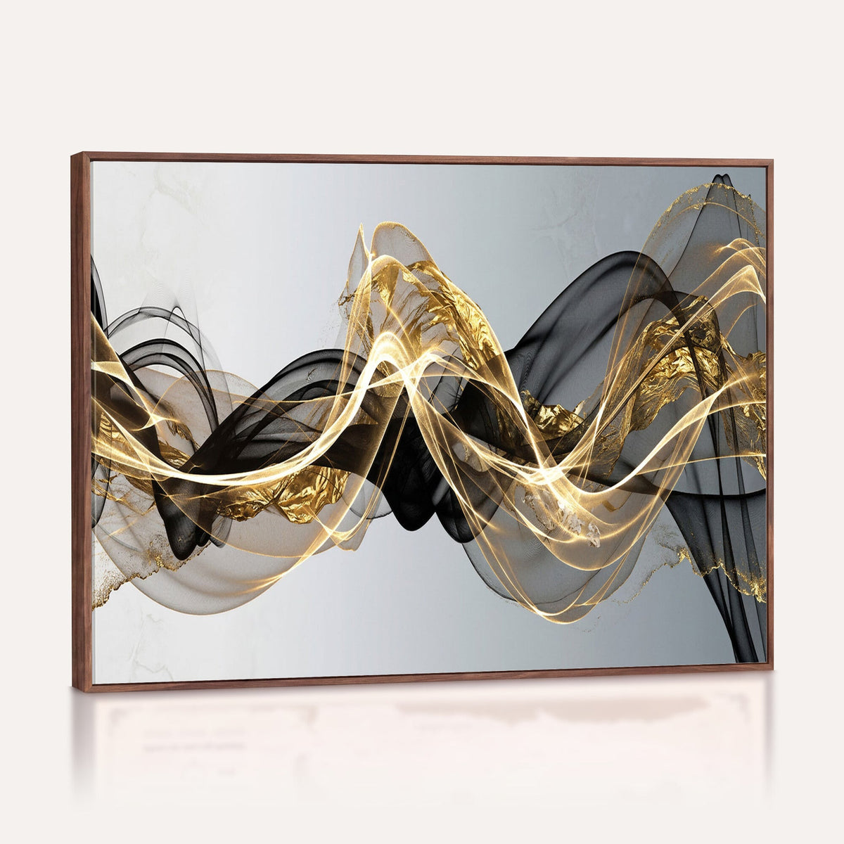 Black and Gold Abstract Wall Art, Modern Wave Canvas Print, Elegant Flowing Smoke Art