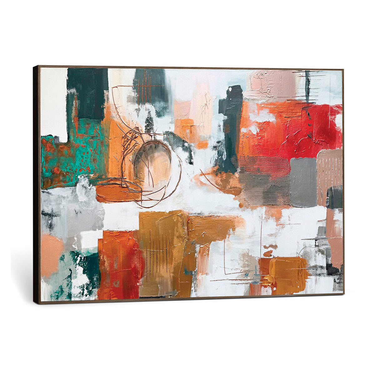 Blue Teal Abstract Canvas Wall Art, Modern Brushstroke Style Print, Navy Orange Contemporary Decor
