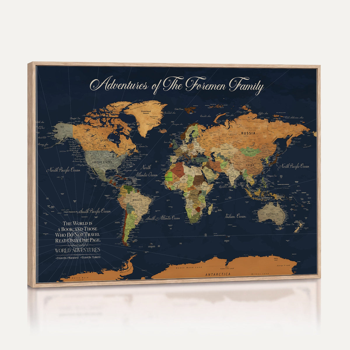 Custom Push Pin Travel Map Canvas Print, Honeymoon and Anniversary Gift, Living Room and Dining Room Decor