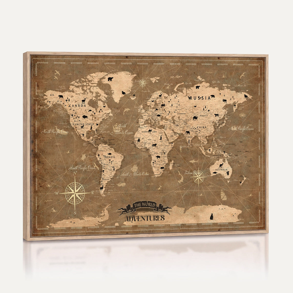 World Travel Map Wall Art with Push Pins, Living Room and Bedroom Decor