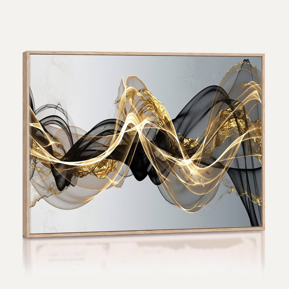 Black and Gold Abstract Wall Art, Modern Wave Canvas Print, Elegant Flowing Smoke Art