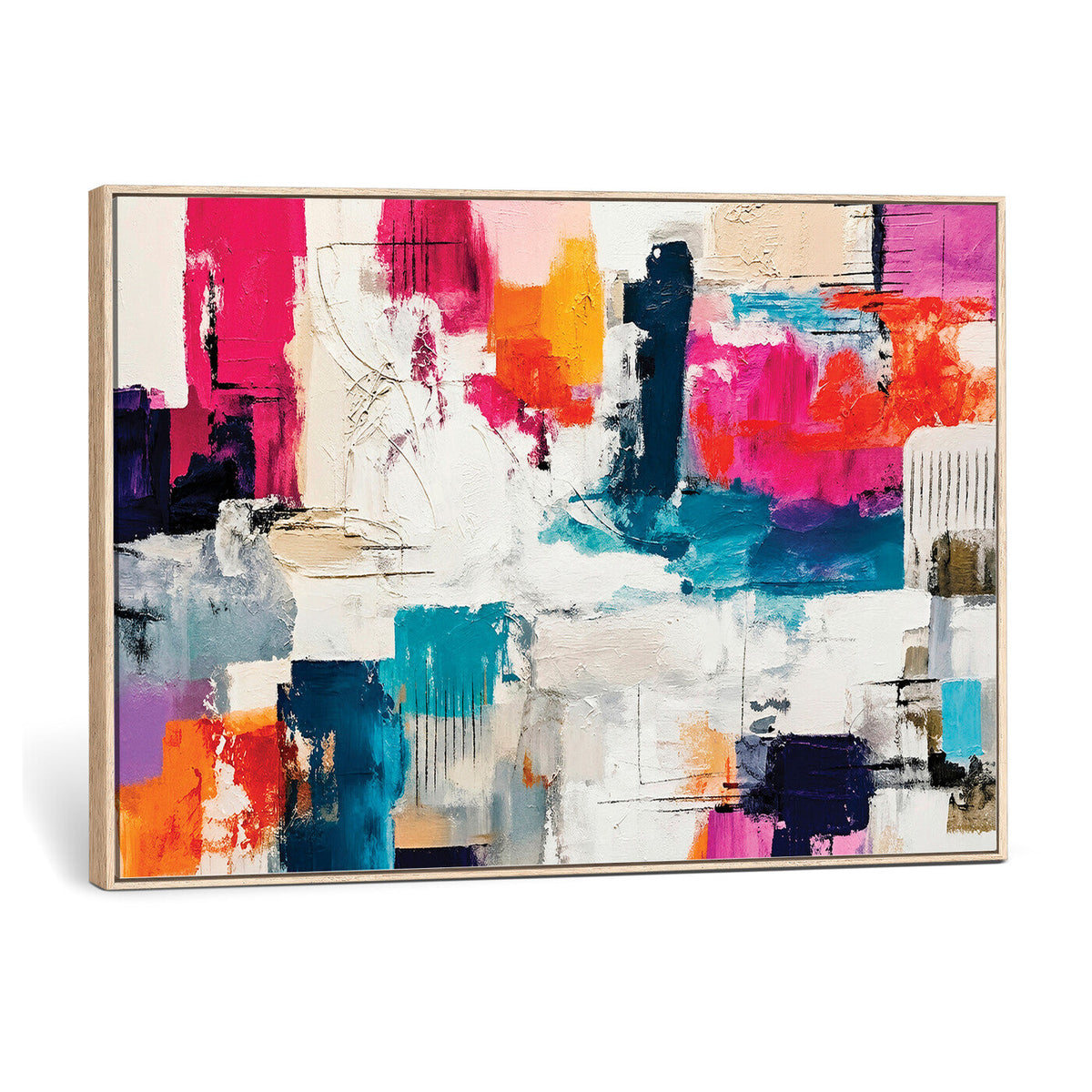Blue Teal Abstract Canvas Wall Art, Modern Brushstroke Style Print, Navy Orange Contemporary Decor