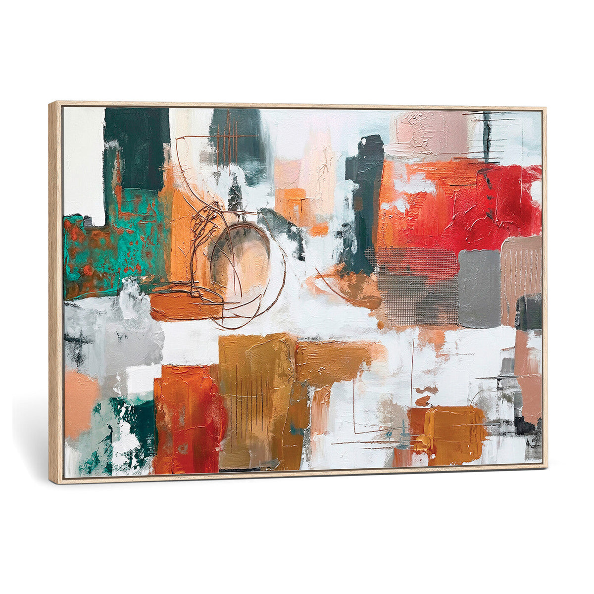 Blue Teal Abstract Canvas Wall Art, Modern Brushstroke Style Print, Navy Orange Contemporary Decor