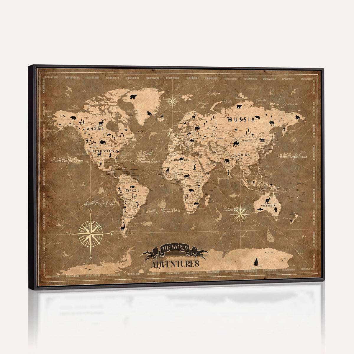World Travel Map Wall Art with Push Pins, Living Room and Bedroom Decor