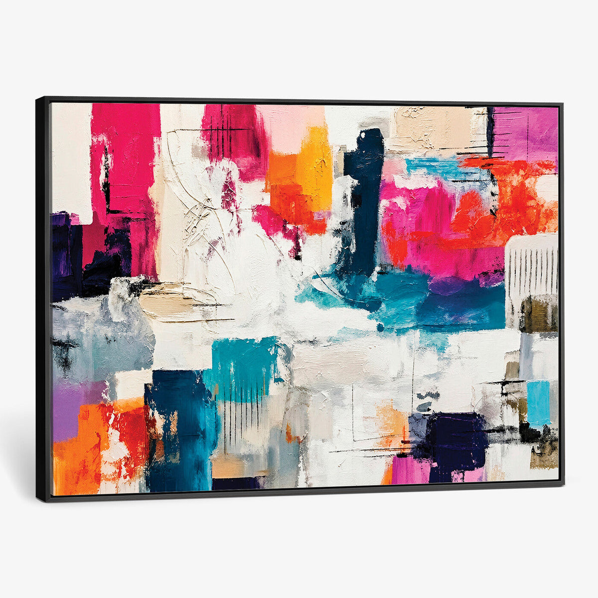 Blue Teal Abstract Canvas Wall Art, Modern Brushstroke Style Print, Navy Orange Contemporary Decor