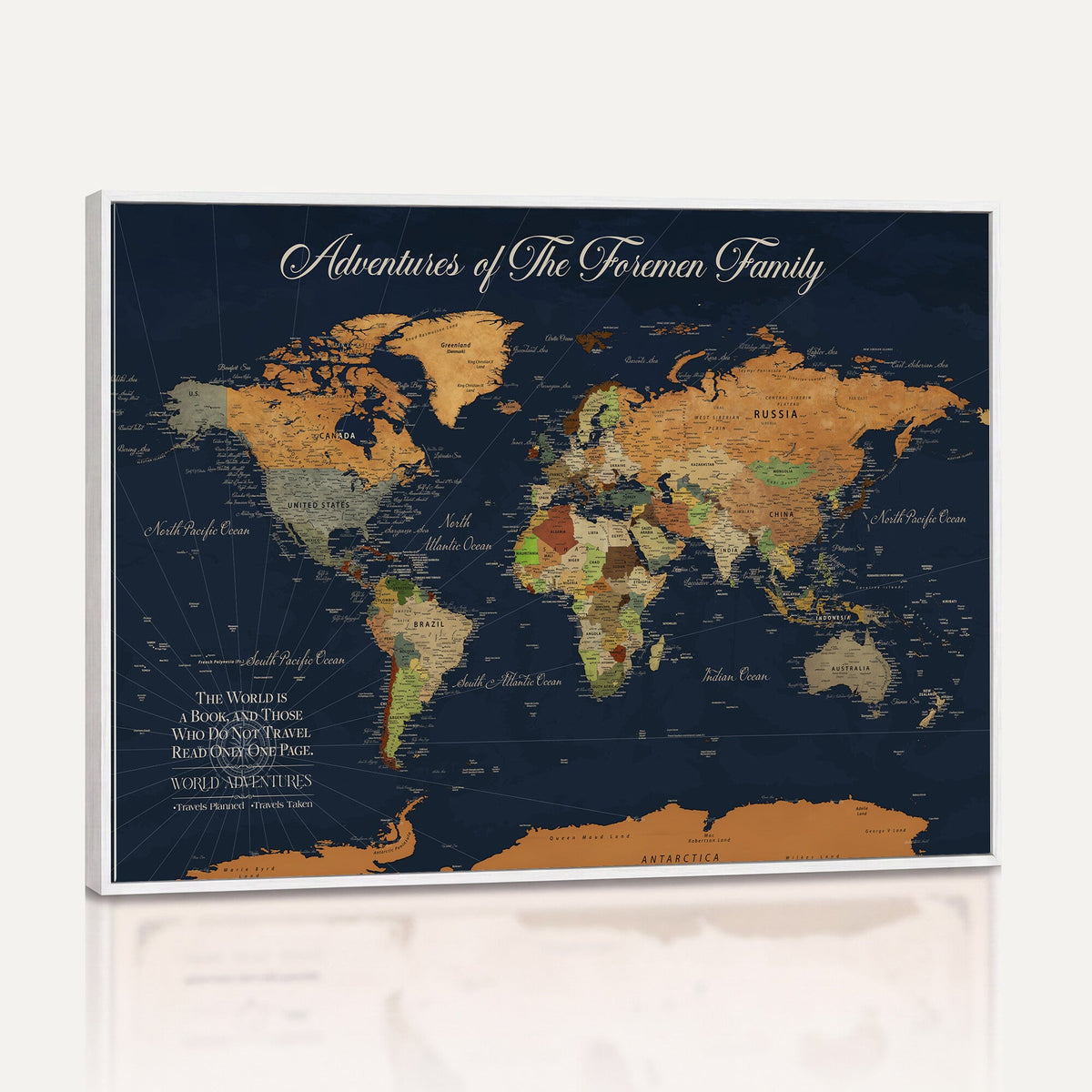 Custom Push Pin Travel Map Canvas Print, Honeymoon and Anniversary Gift, Living Room and Dining Room Decor