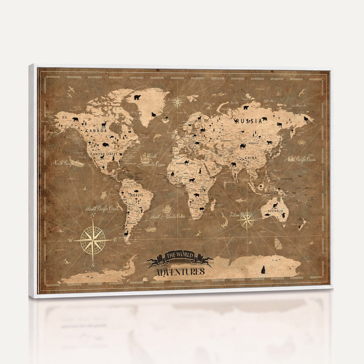 World Travel Map Wall Art with Push Pins, Living Room and Bedroom Decor