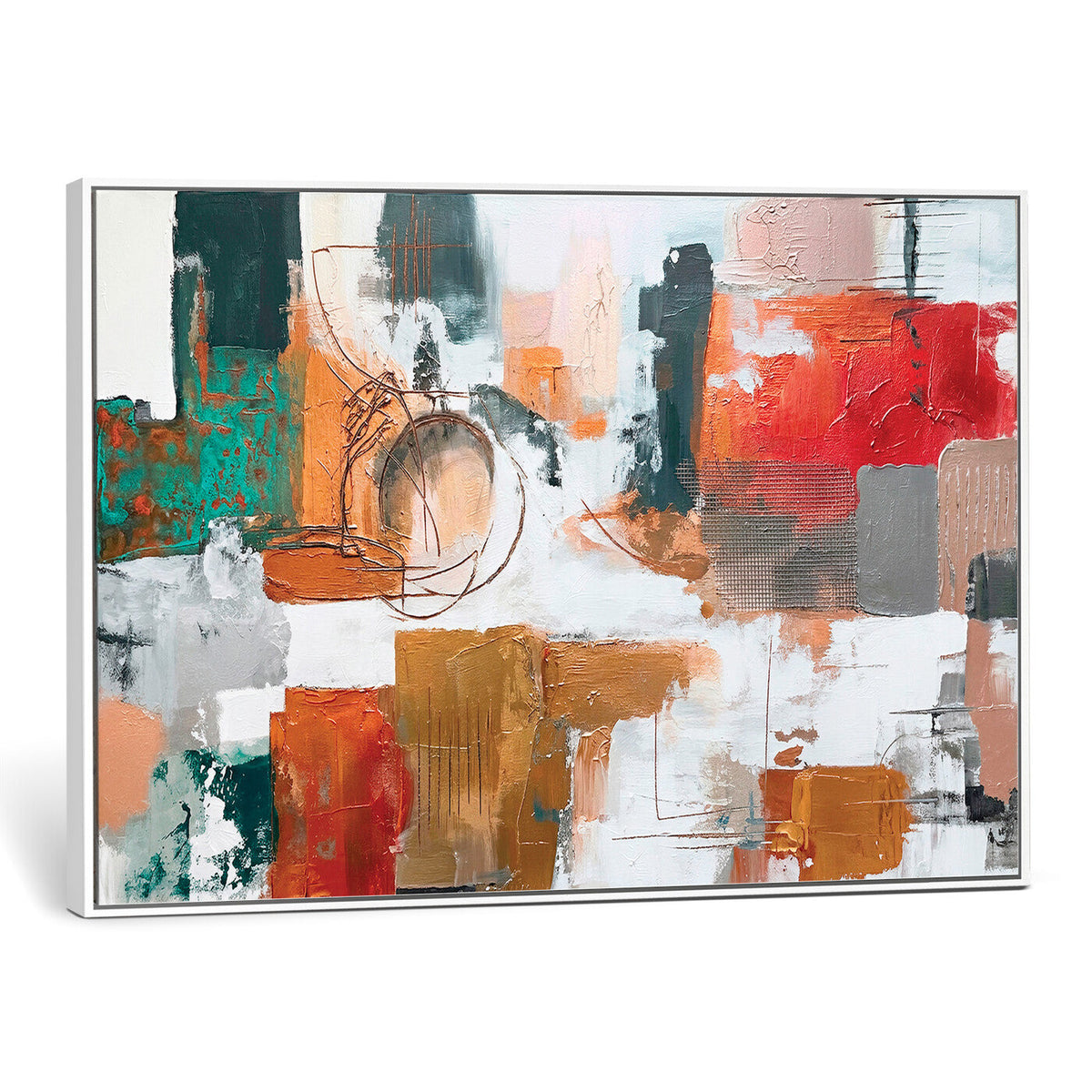 Blue Teal Abstract Canvas Wall Art, Modern Brushstroke Style Print, Navy Orange Contemporary Decor