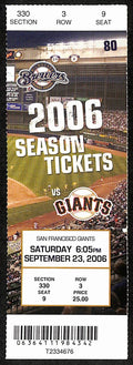 Barry Bonds Homerun #734 Breaks Aaron's NL Record Full Ticket Giants 9/23/2006