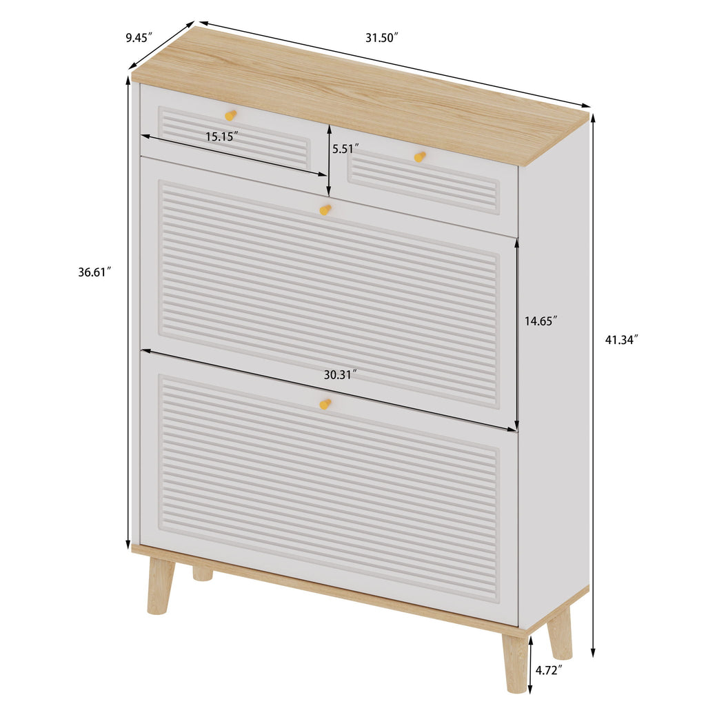 Modern Freestanding Shoe Cabinet With Flip Up Doors - White Natural