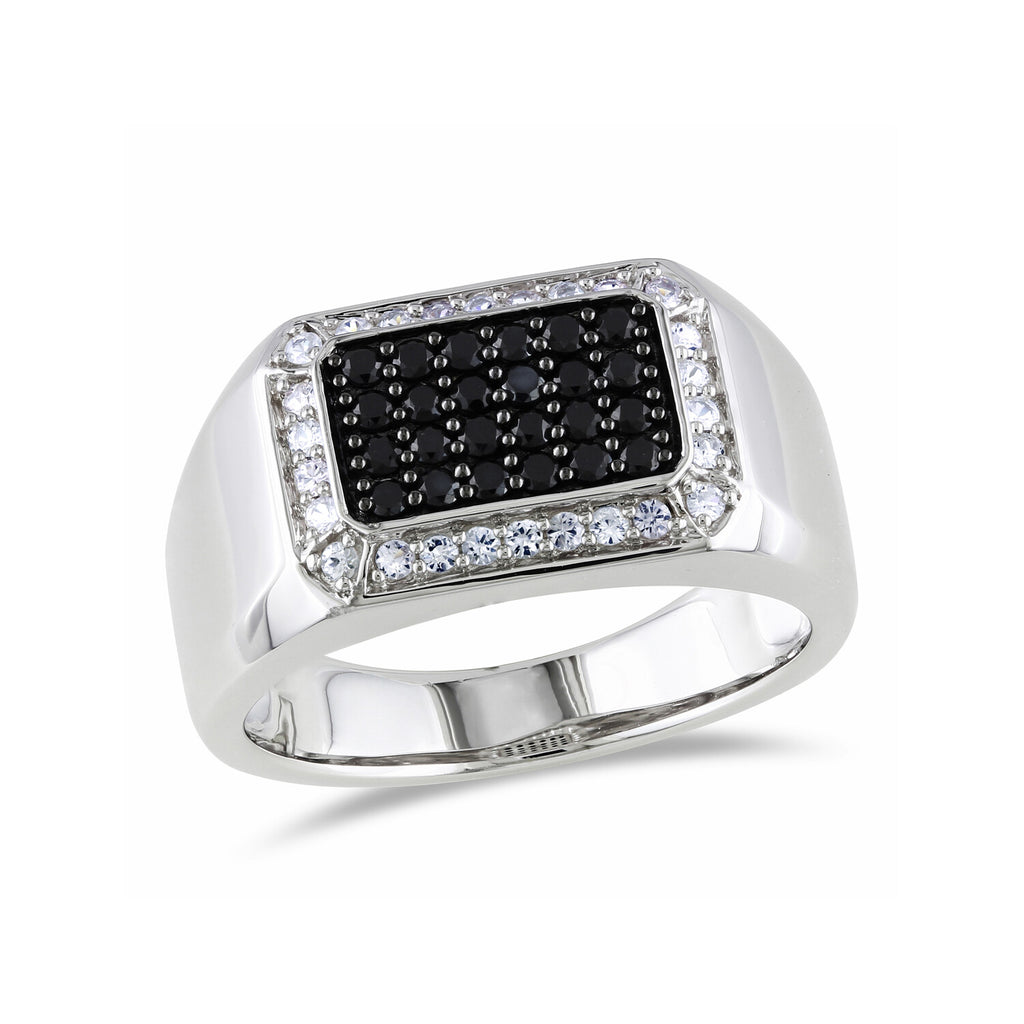 0.87 TGW Black Spinel + White Sapphire Square Halo Signet Ring // Sterling Silver