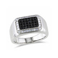 0.87 TGW Black Spinel + White Sapphire Square Halo Signet Ring // Sterling Silver
