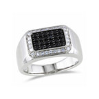 0.87 TGW Black Spinel + White Sapphire Square Halo Signet Ring // Sterling Silver