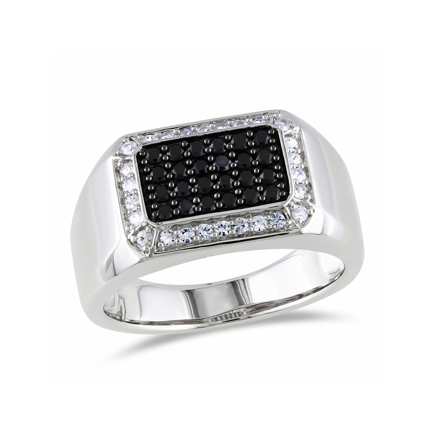 0.87 TGW Black Spinel + White Sapphire Square Halo Signet Ring // Sterling Silver