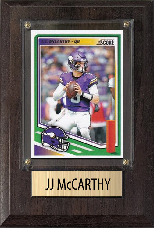 JJ McCarthy Minnesota Vikings 2025 Donruss Score Prizm Topps 4x6 Gift Plaque