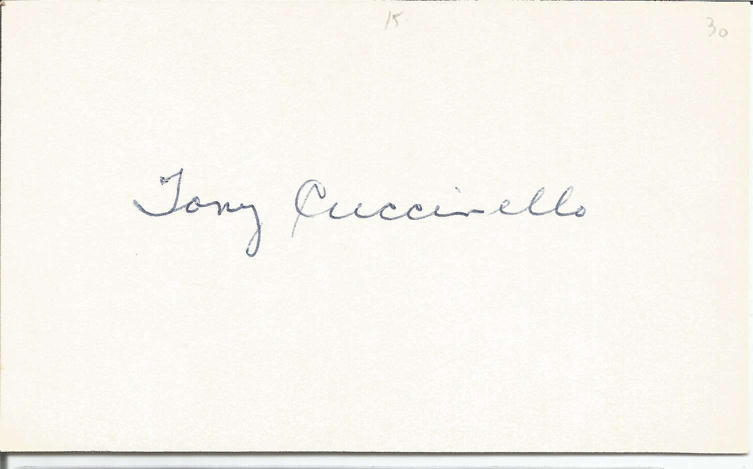 Tony Cucinello Brooklyn Dodgers Signed/Autographed 3x5 Index Card 150561