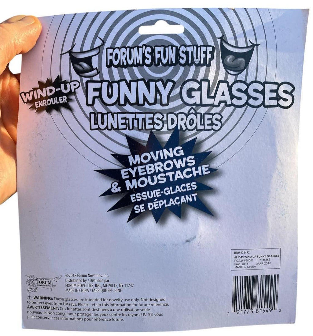 WIND UP EYE GLASSES Moving Eyebrows Mustache Big Nose Joke Funny Costume Gag