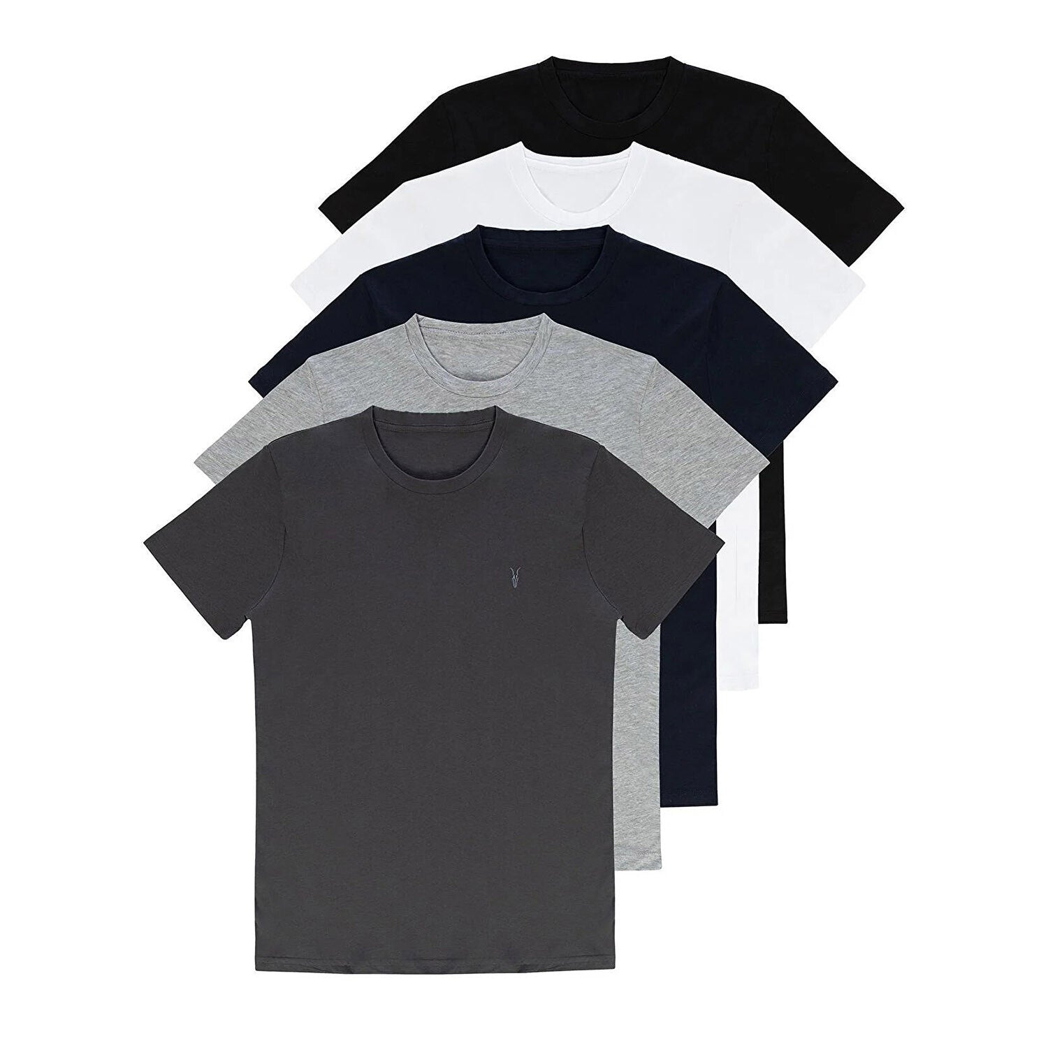 Set of 5 // Crewneck Regular Fit T-Shirts // Black + White + Indigo + Gray + Dark Gray