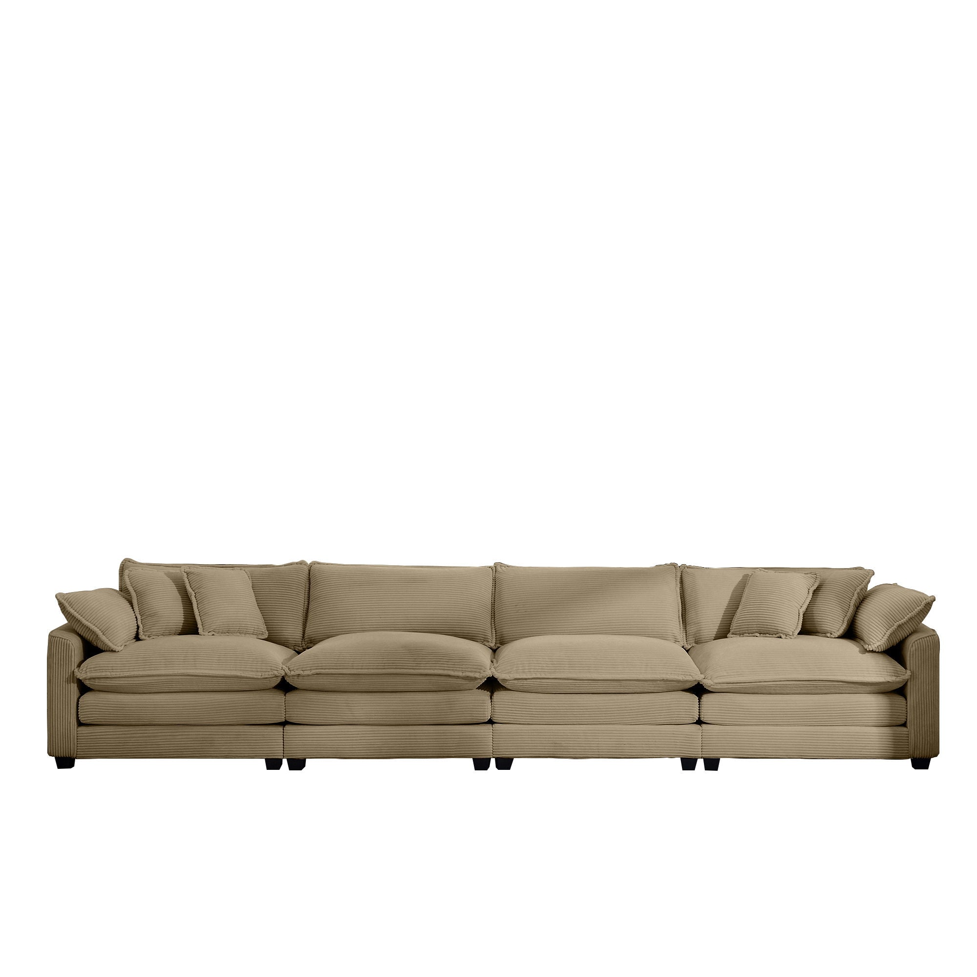 Modern Upholstered 4 Seater Fabric Sofa With Arm And Throw Pillows
