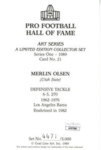 Merlin Olsen HOF Autographed Goal Line Art GLAC Postcard Rams JSA