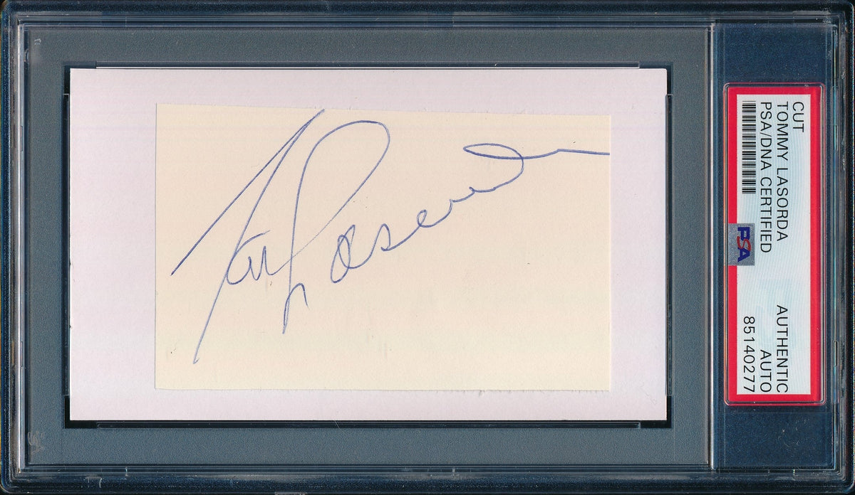 Tommy Lasorda HOF Signed Cut on 3x5 Index Card Dodgers PSA/DNA 186499