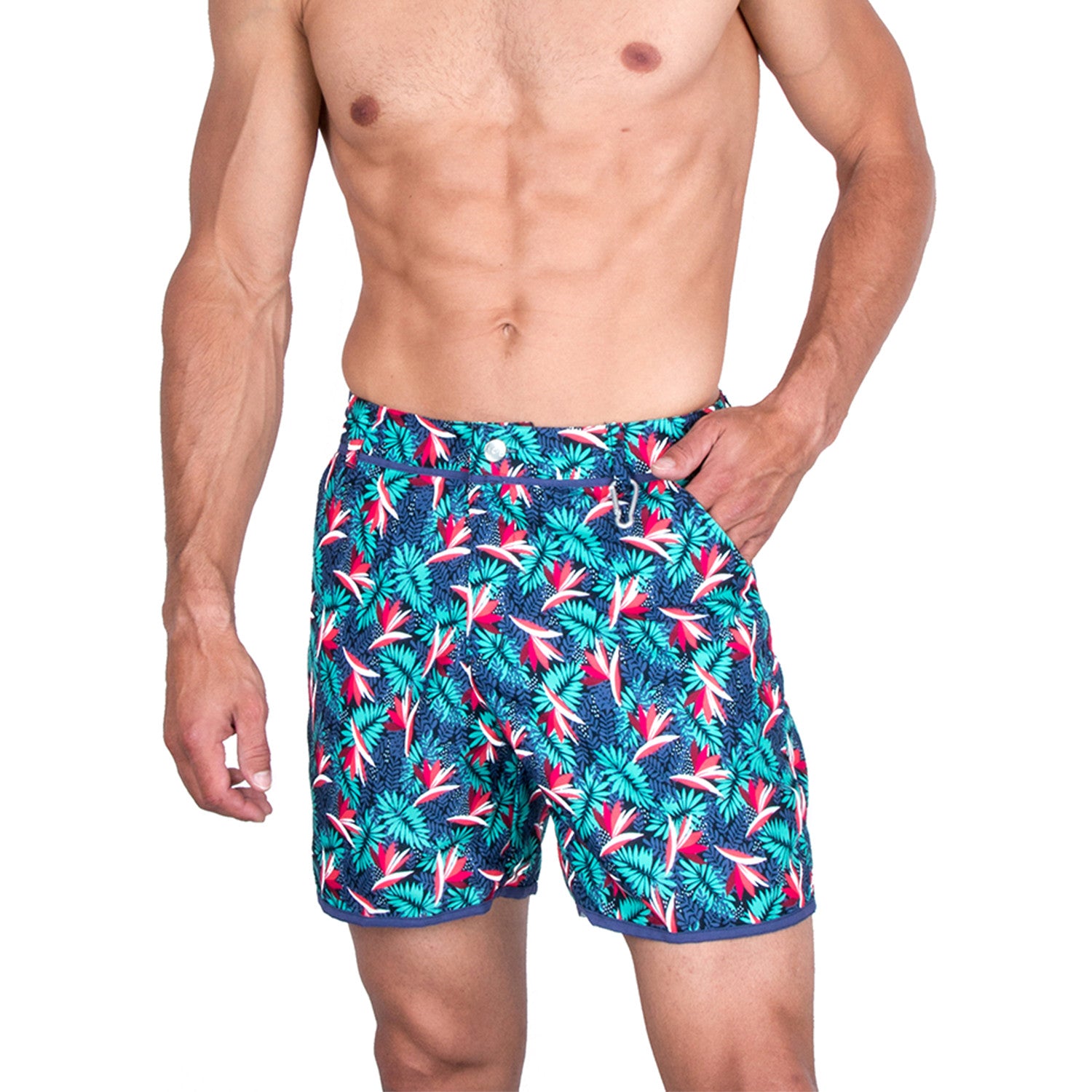 Tom Palm Print Swim Trunks // Teal + Blue