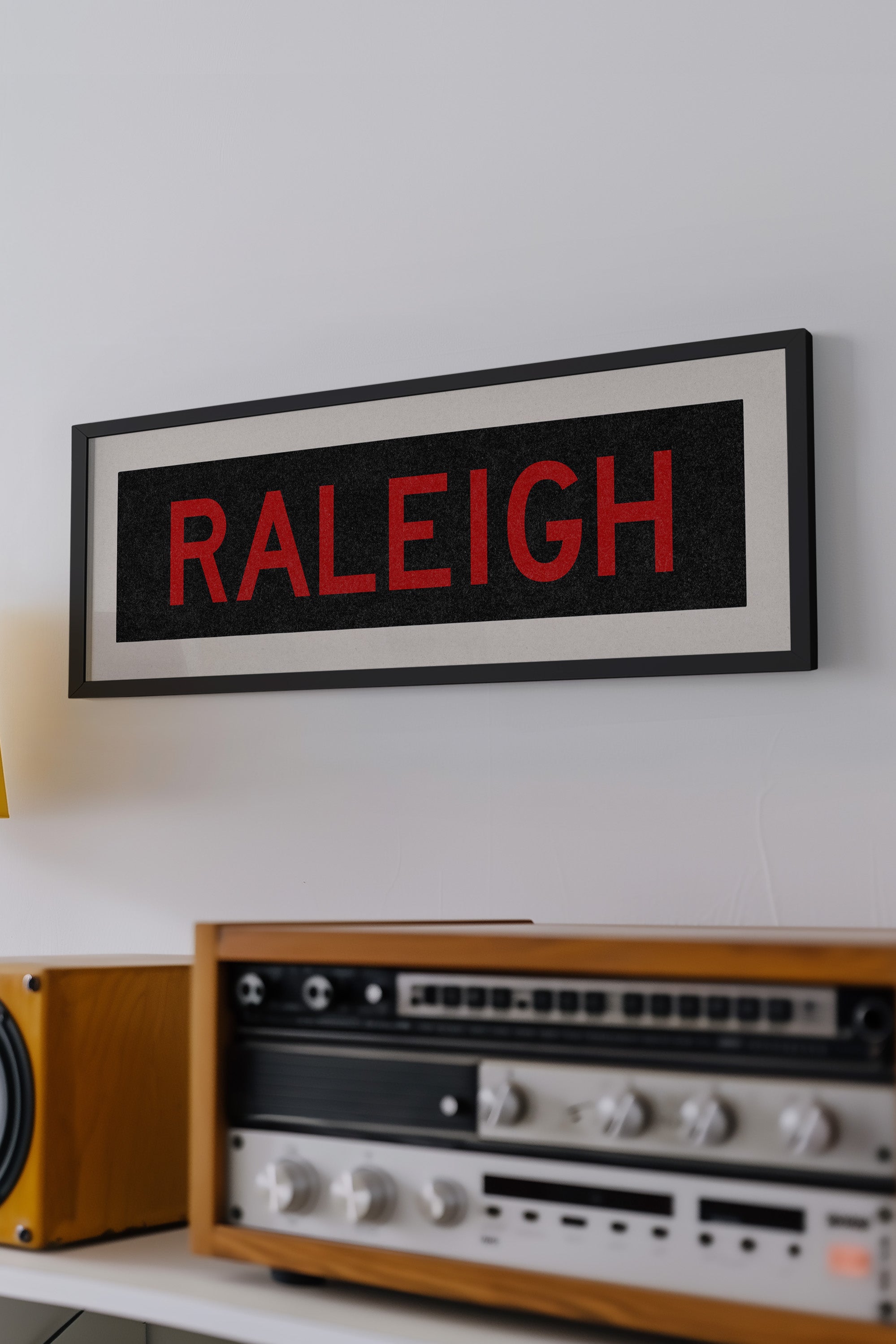 Framed Raleigh Red and Black Bus Scroll