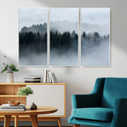 Autumn and Misty Trees in the Forest Wall Art Canvas Print, Foggy Forest Mountain Wall Art