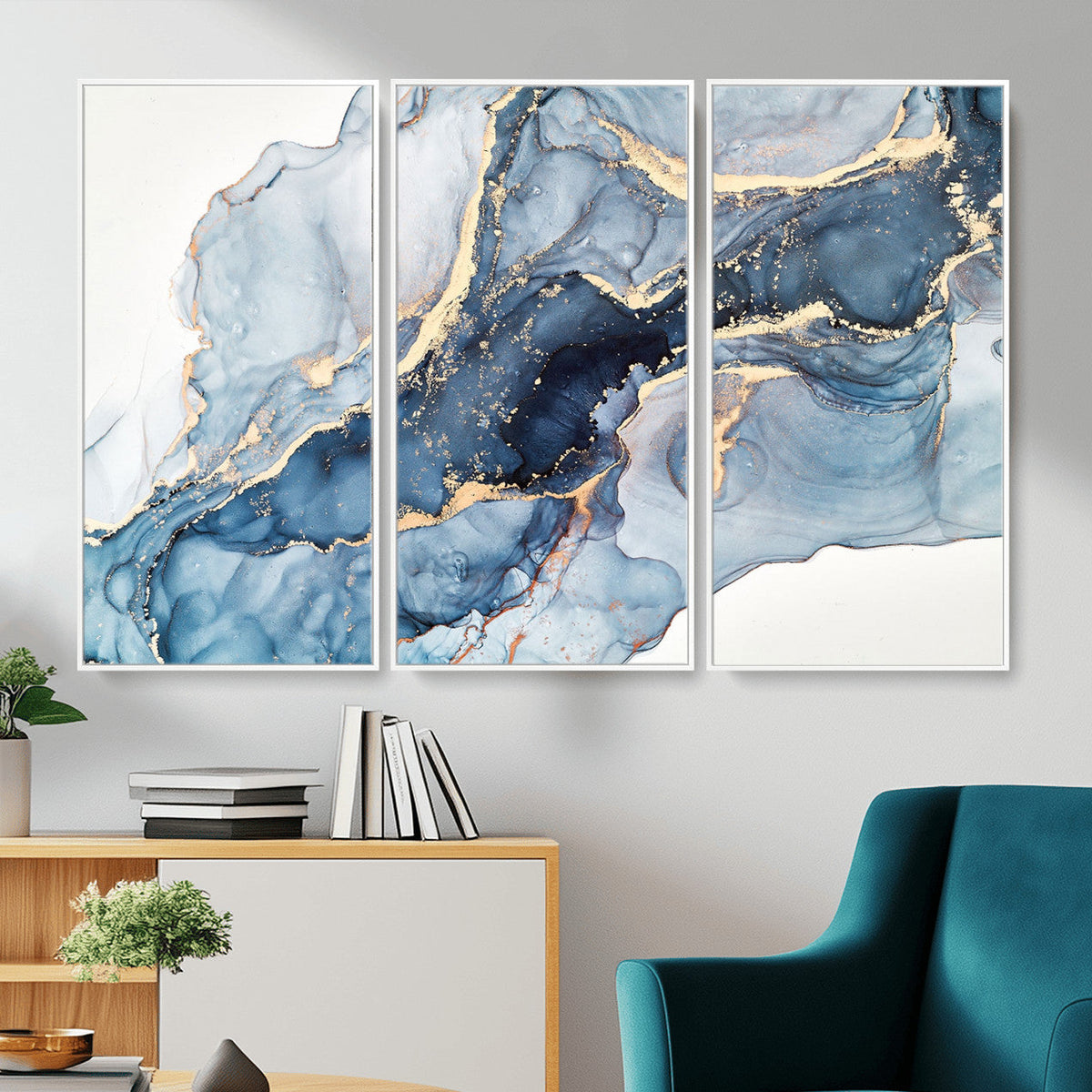 Blue Abstract Canvas Wall Art Print | Fluid Marble Effect Abstract Art