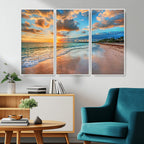 Sunset Beach Canvas Wall Art | Tropical Triptych Seascape Print