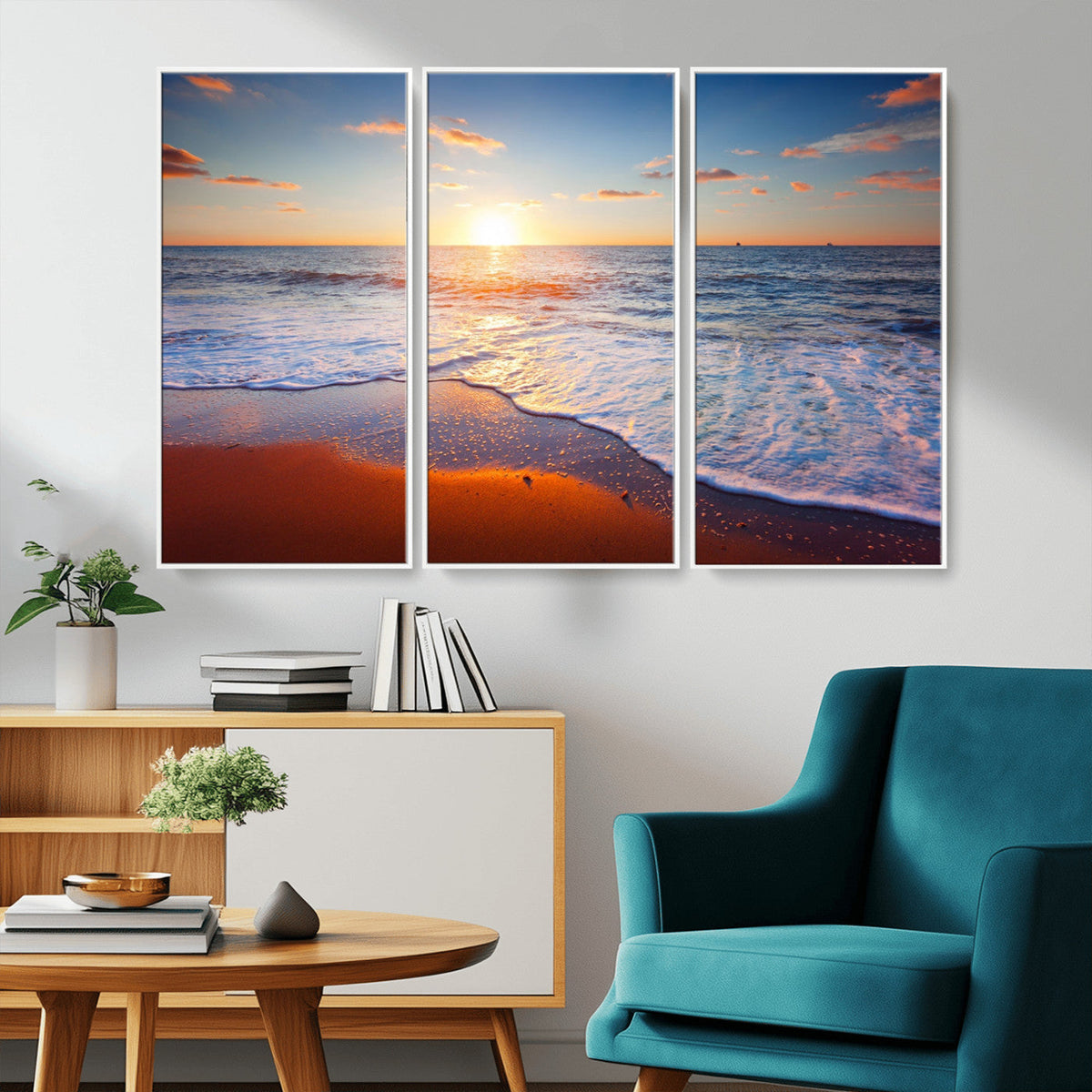 Tropical Ocean Sunset Wall Art Canvas Print, Golden Beach Horizon, Coastal Island Decor