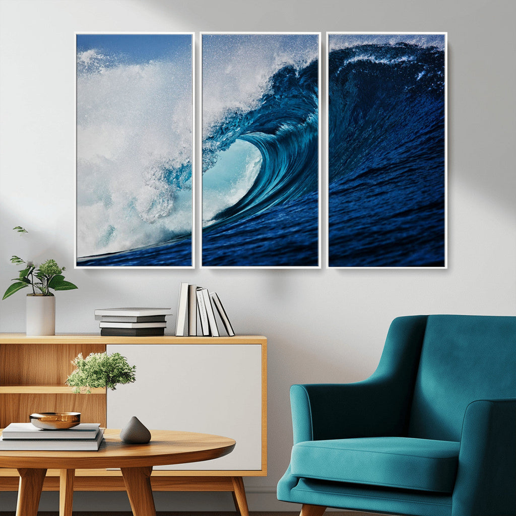 Ocean Wave at Sunset Canvas Art, Large Wall Print of Vibrant Water Waves