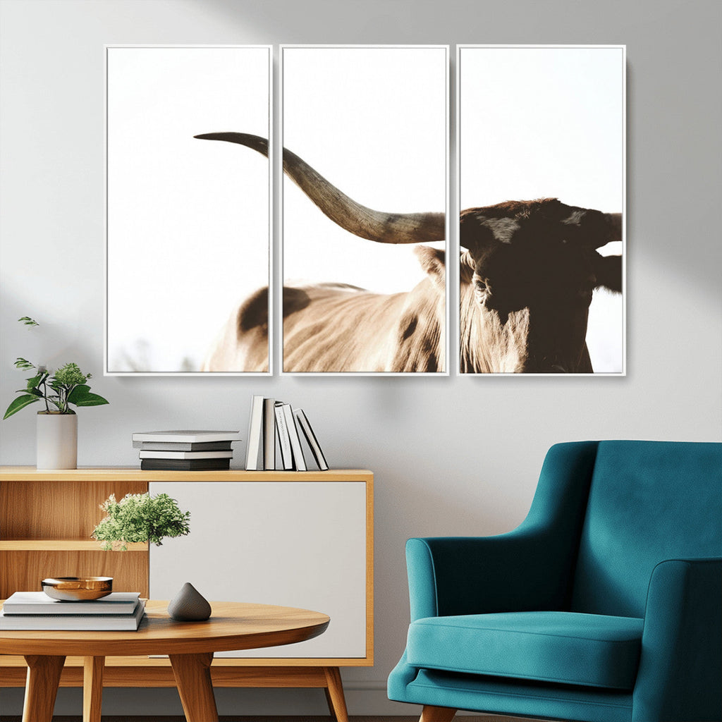 Texas Longhorn Wall Art Canvas Print, 3-Panel