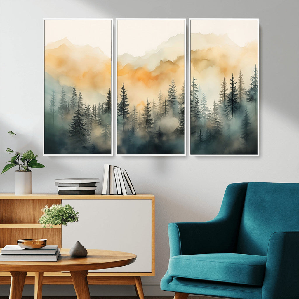 Abstract Forest Print | Mountain Wall Art | Autumn Landscape Canvas Print