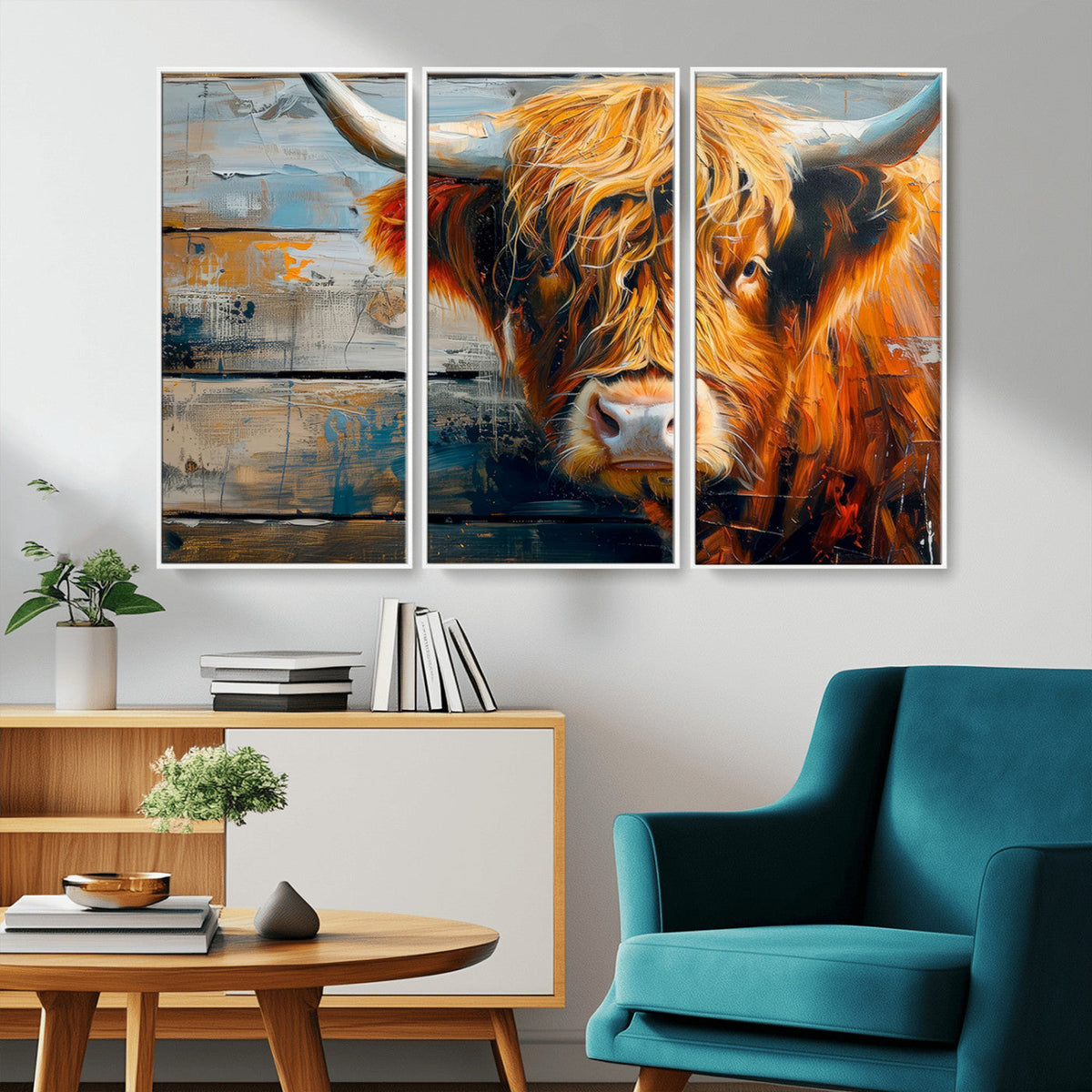 Highland Cow Abstract Canvas Wall Art, Bold Farmhouse Decor