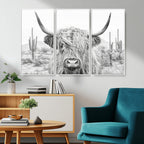 Rustic Charm, Cow Longhorn Black White Bighorn Wall Art