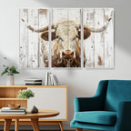 Rustic Longhorn Bull Wall Art Canvas Set