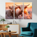 Highland Cows at Sunrise Wall Art Canvas Set