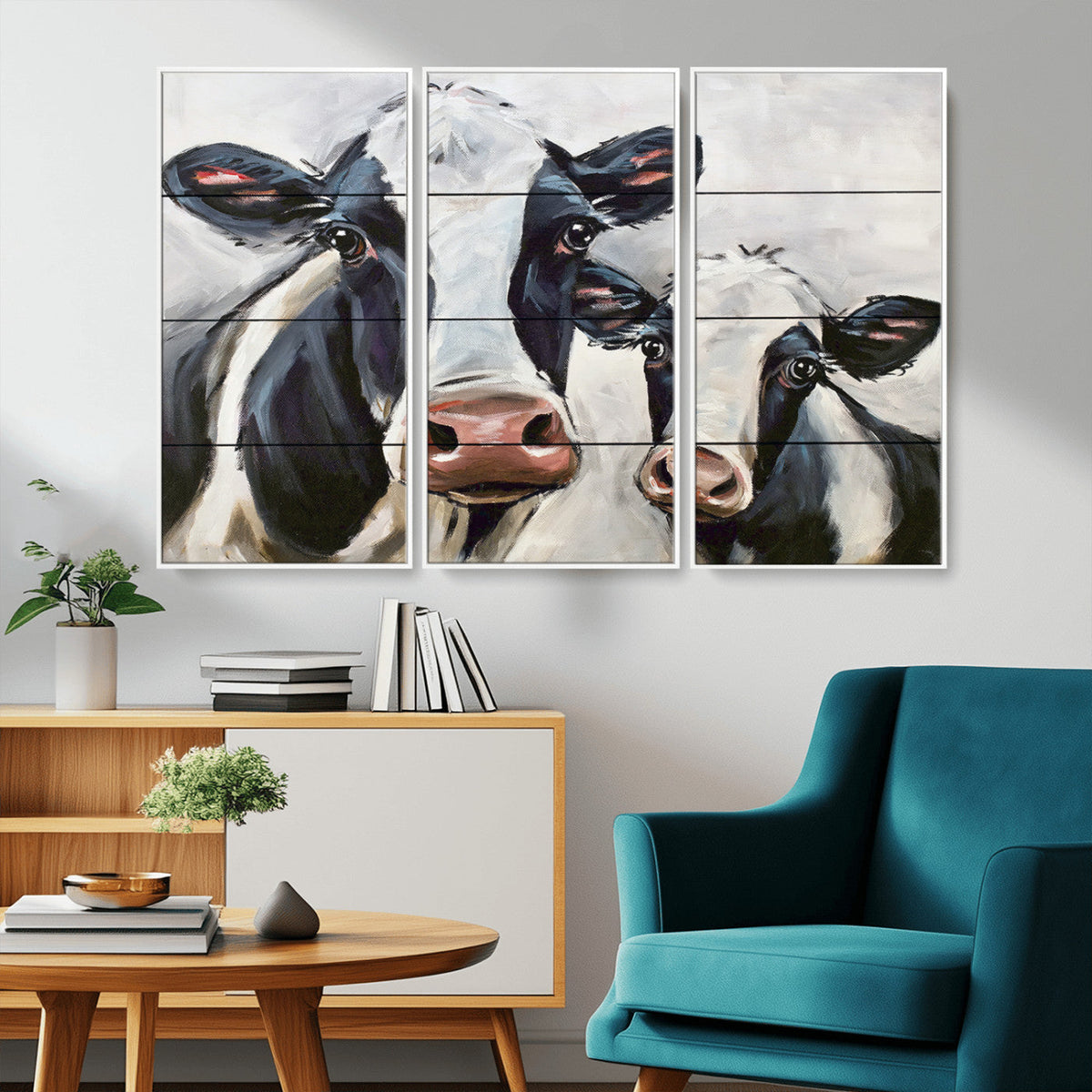 Vintage Baby and Mom Cattle Wall Art Canvas Print