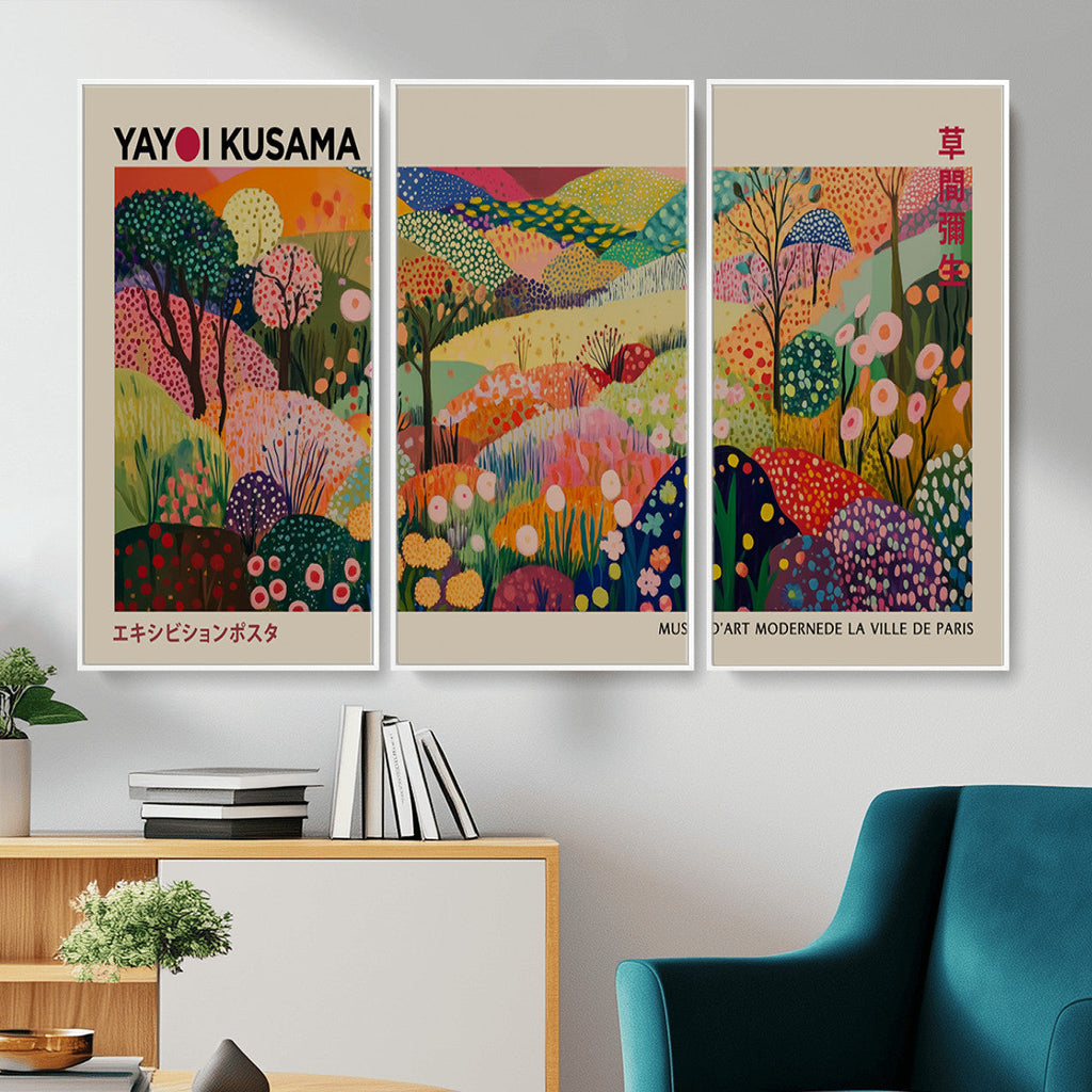 Framed Yayoi Kusama 1986 Wall Art Print | Japanese Wabi Sabi Vibrant Abstract Landscape Canvas