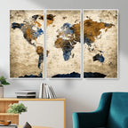 World Map Wall Art | Antique Style Blue and Brown Map Canvas Print