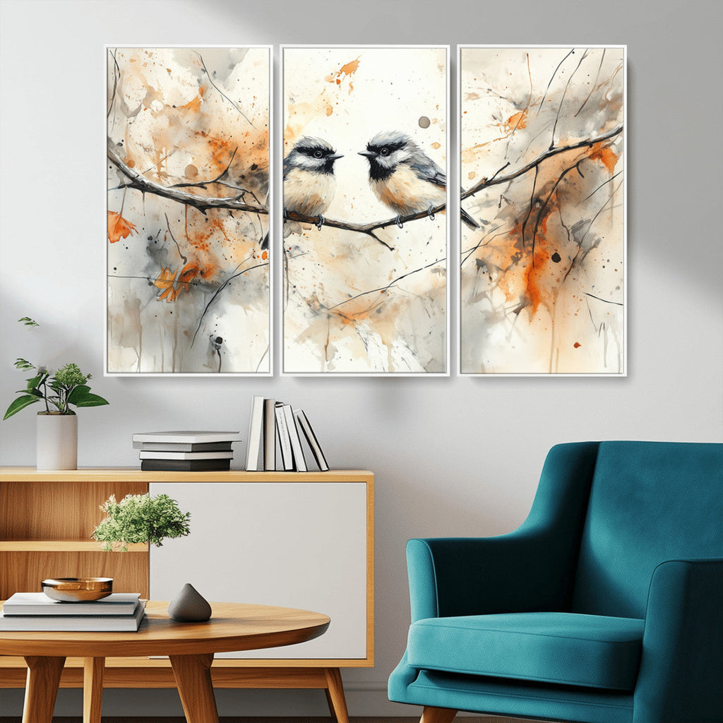 Beautiful Birds Wall Art | Framed Watercolor Branch Canvas